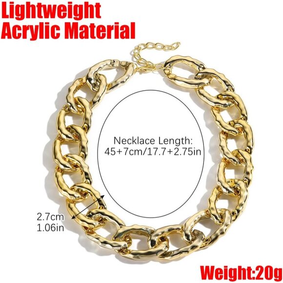 Acrylic 14K Gold Chunky Chain Necklace Earrings Set for Women,Punk Short Thick W - Picture 3 of 9